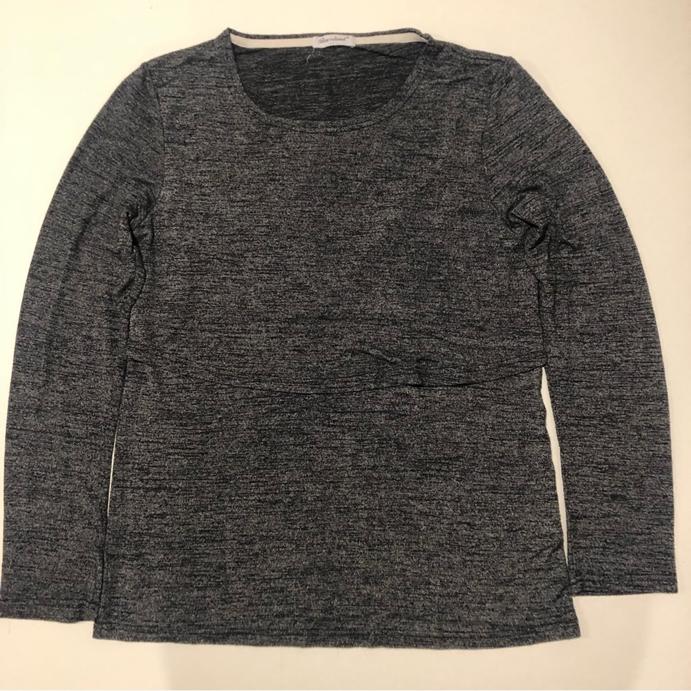 Bearsland Nursing long sleeves casual overlap tee top, maternity, Size L Grey